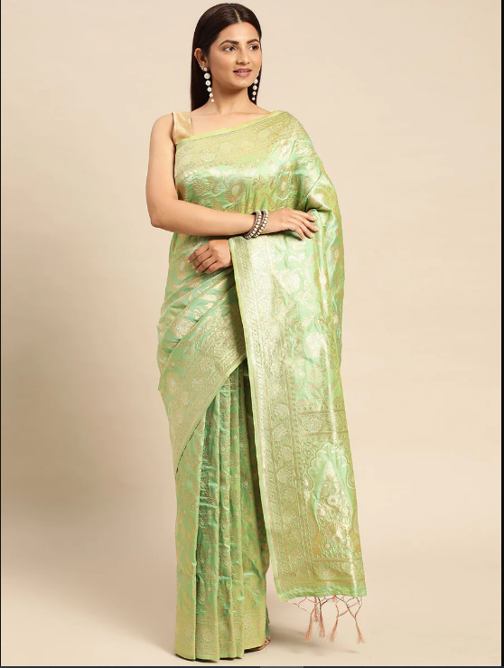 Pista green Color Designer Banarasi Silk Saree With Weaving Zari Work