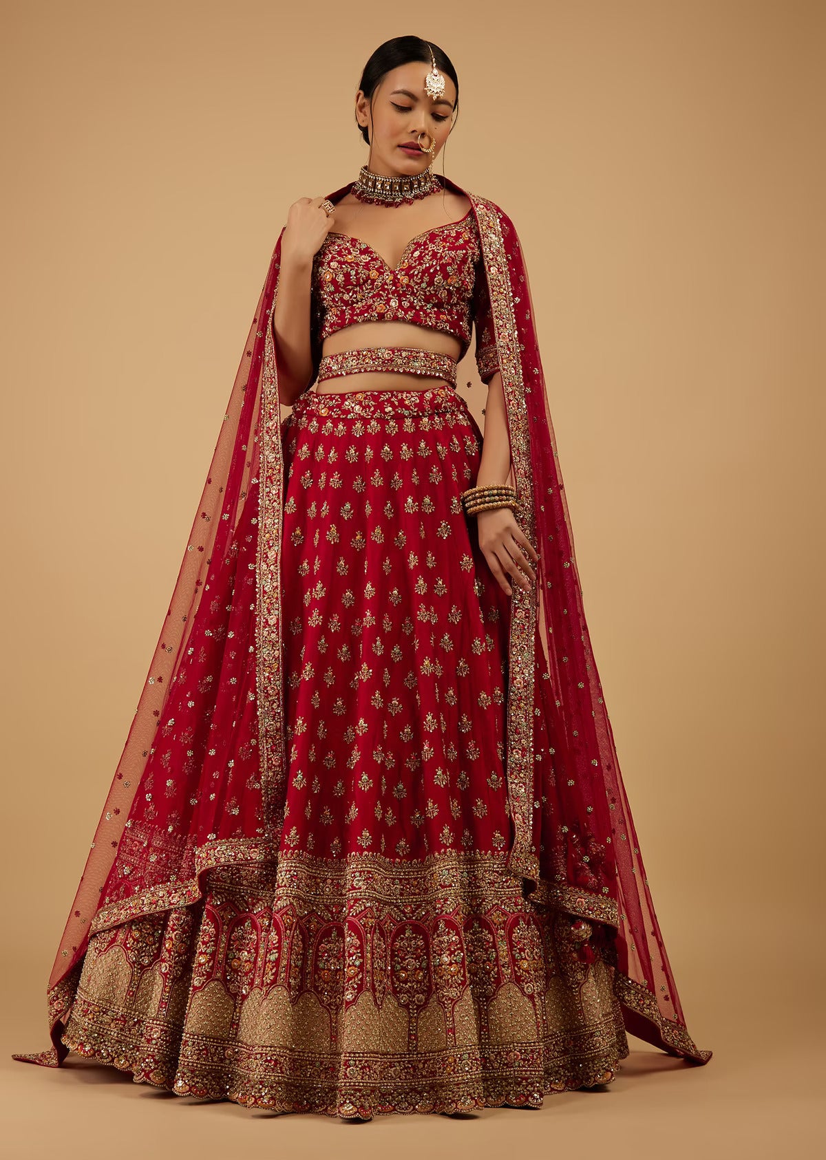 Red Colored Designer Embroidered lehenga choli Collection