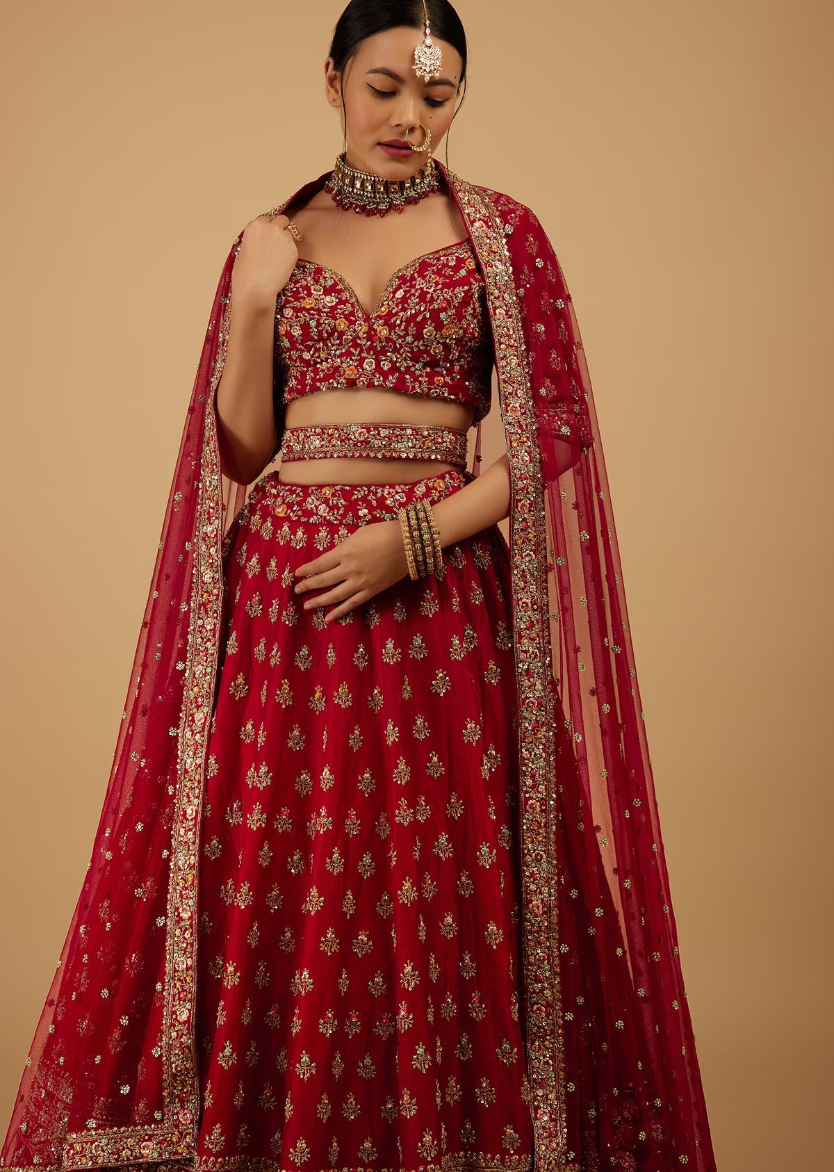 Red Colored Designer Embroidered lehenga choli Collection