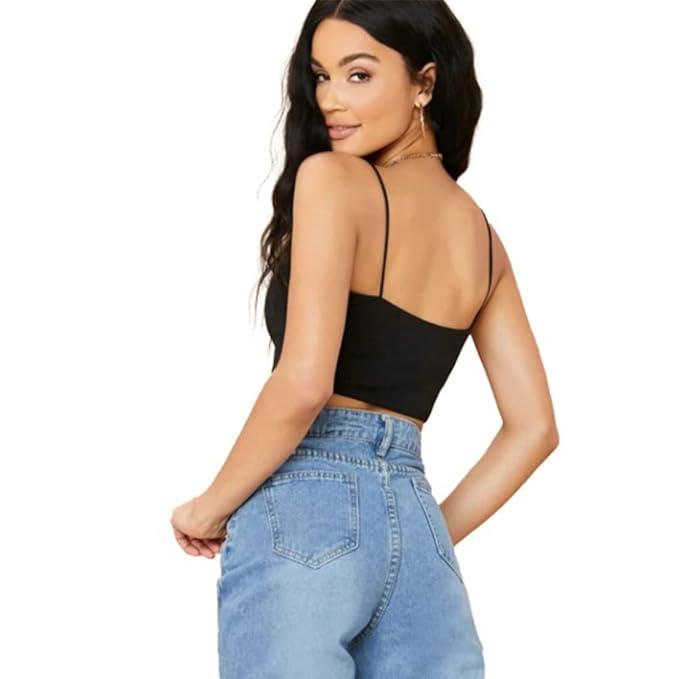 GLARE & BLAIR Solid Sleeveless Western Stylish Ribbed Cami Crop Top for Women