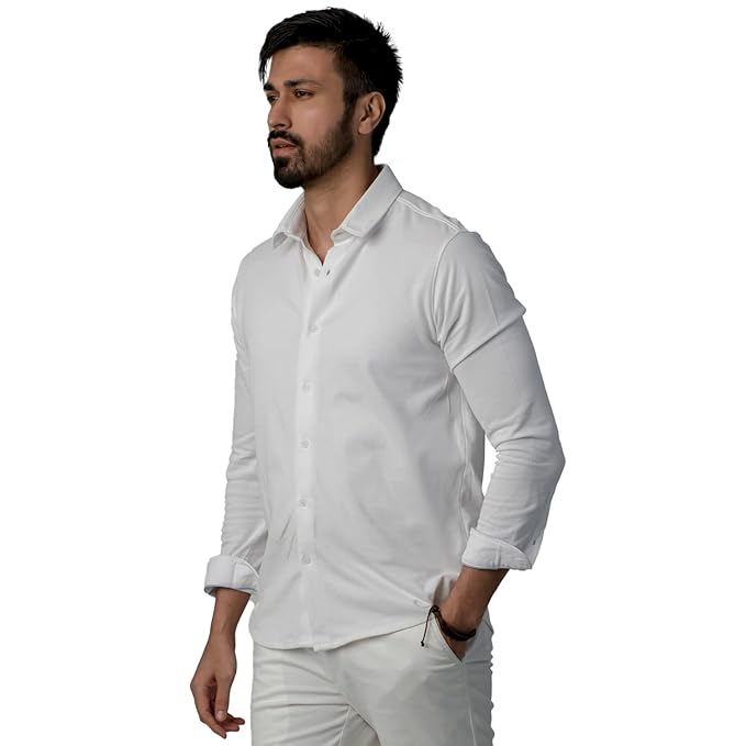 KINGDOM OF WHITE Velocity Full Sleeve Pique Knit Shirt with Bartack Detail