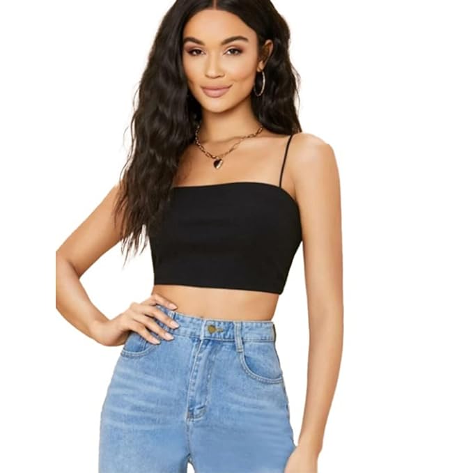 GLARE & BLAIR Solid Sleeveless Western Stylish Ribbed Cami Crop Top for Women