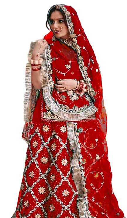 SHYAMLATA Heavy Embroidery Work Semi Stitched Shimmer Silk Designer Rajputi Poshak For Women Rajasthani Lehenga Choli