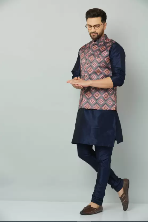 abeer fashion  Men Pure Silk Kurta Churidar Ethnic Jacket Set