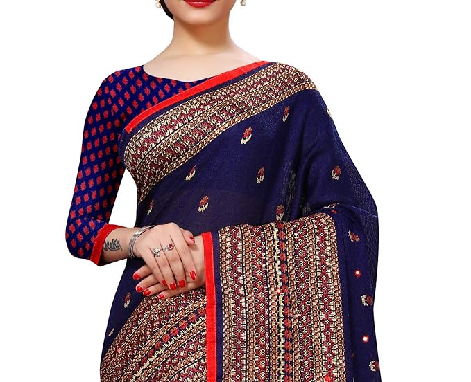 Winza Designer Jute cotton silk Mirror embroidery work saree with blouse