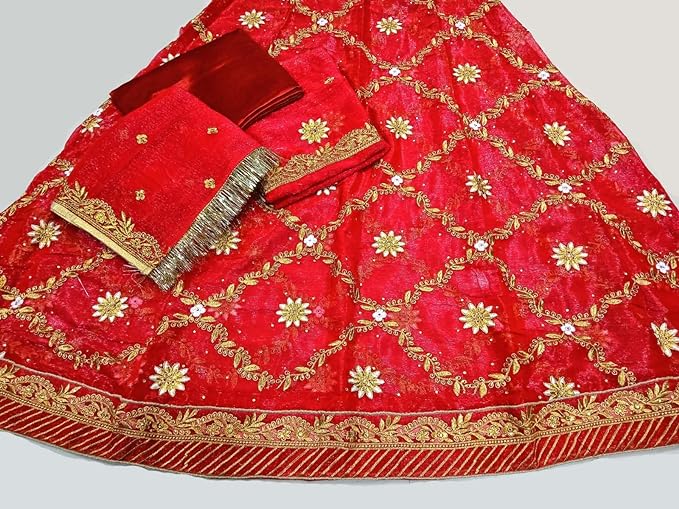 SHYAMLATA Heavy Embroidery Work Semi Stitched Shimmer Silk Designer Rajputi Poshak For Women Rajasthani Lehenga Choli