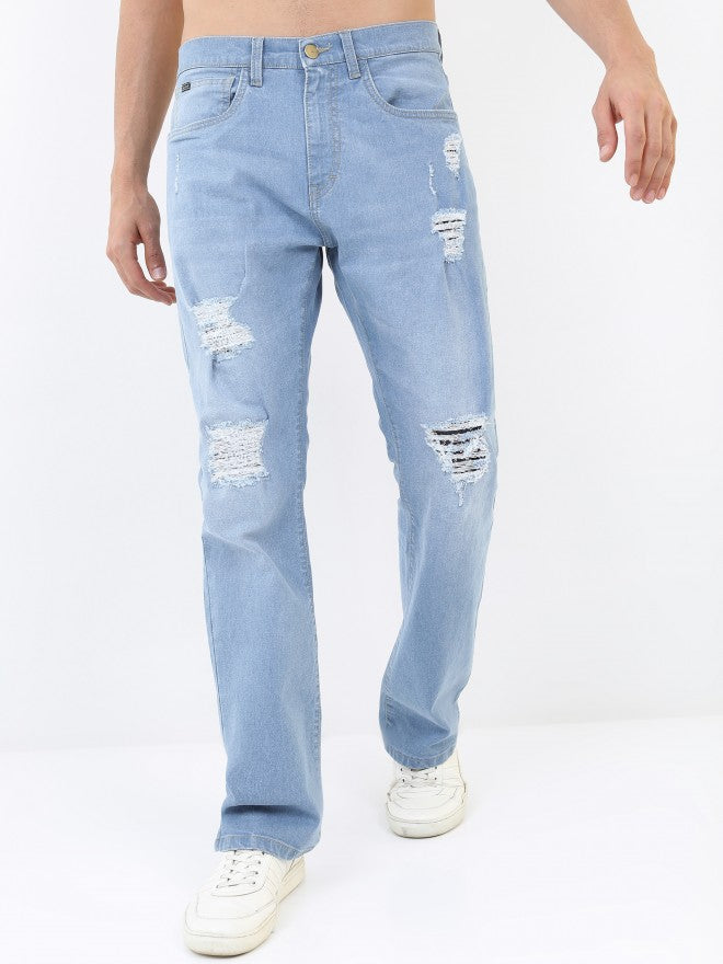 Ketch Men Blue Bootcut Highly Distressed Jeans