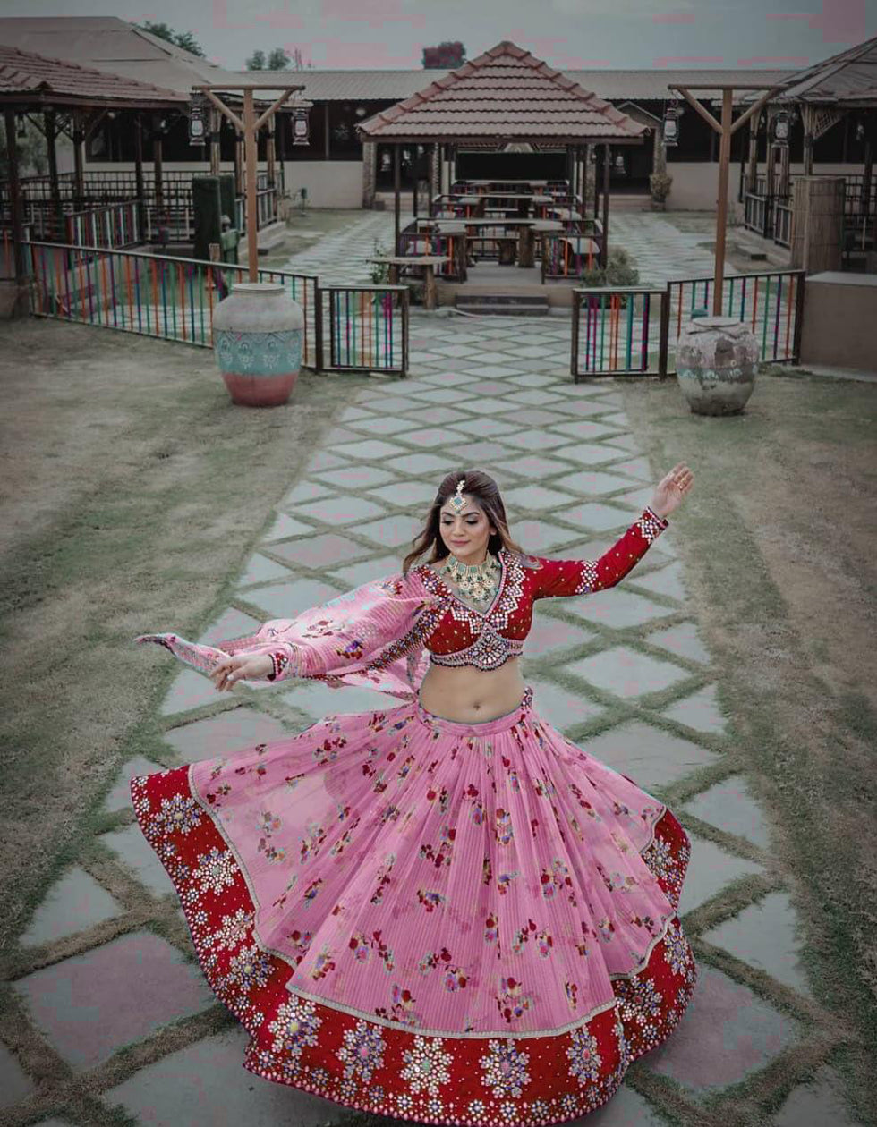 Pink Heavy Georgette Digital Printed  Wedding Wear Lehenga Choli