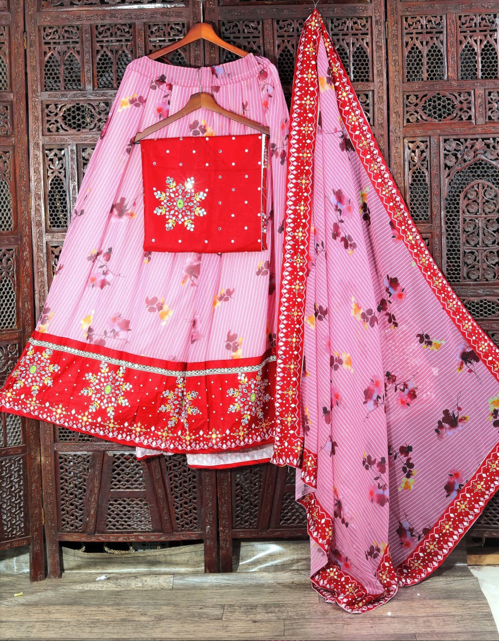 Pink Heavy Georgette Digital Printed  Wedding Wear Lehenga Choli