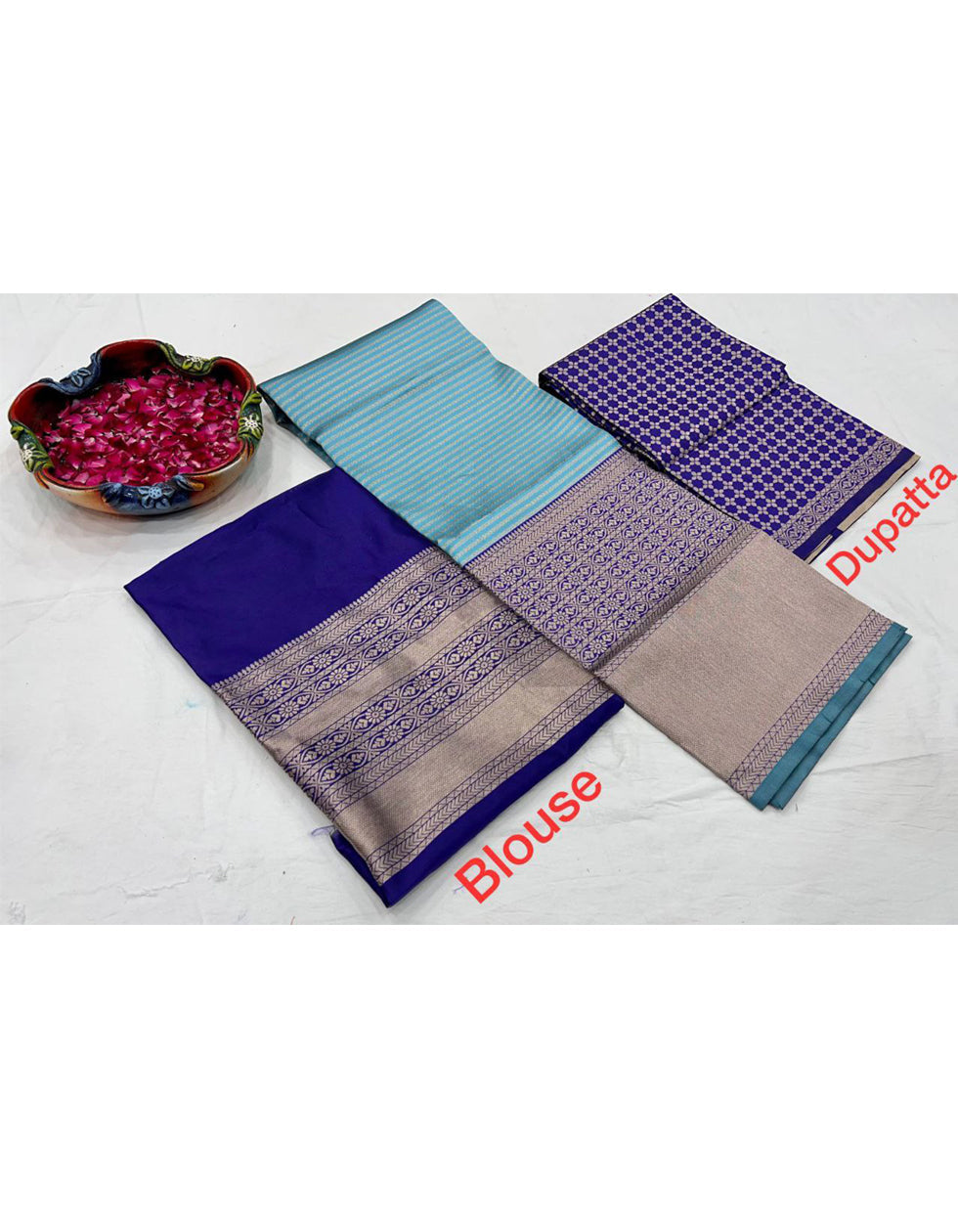 Sky Blue Printed Kanjivaram Silk  Wedding Wear Lehenga