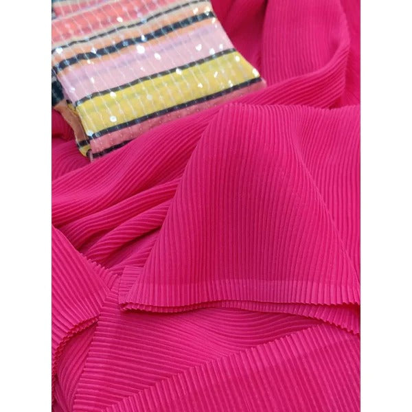Assam Silk Georgette Pink Sequinned Saree With Blouse Assam Silk Georgette Pink Sequinned Saree With Blouse
