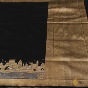 'Kashi' Black Pure Katan Silk Banarasi Handloom Saree