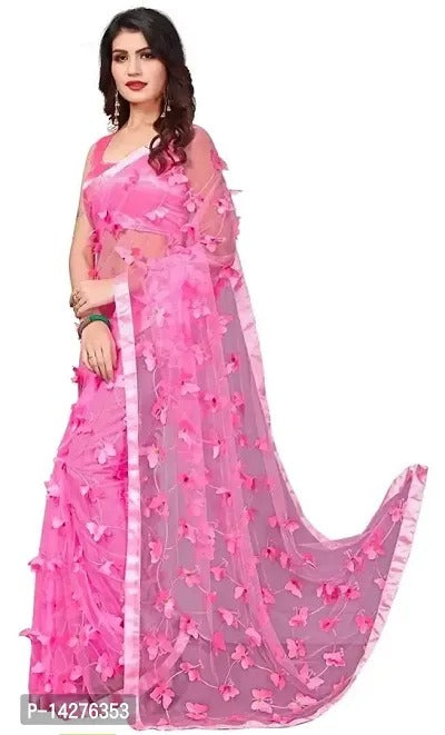 Women's Solid Net Festival Wear Butterfly Designer Saree with Unstitched Blouse Piece