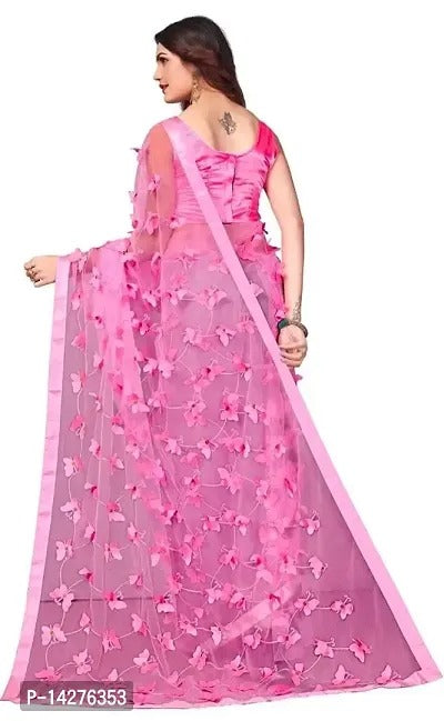 Women's Solid Net Festival Wear Butterfly Designer Saree with Unstitched Blouse Piece