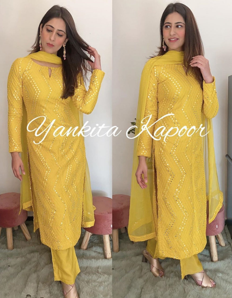 Yankita Kapoor Yellow Georgette Embroidery Salwar Suit
