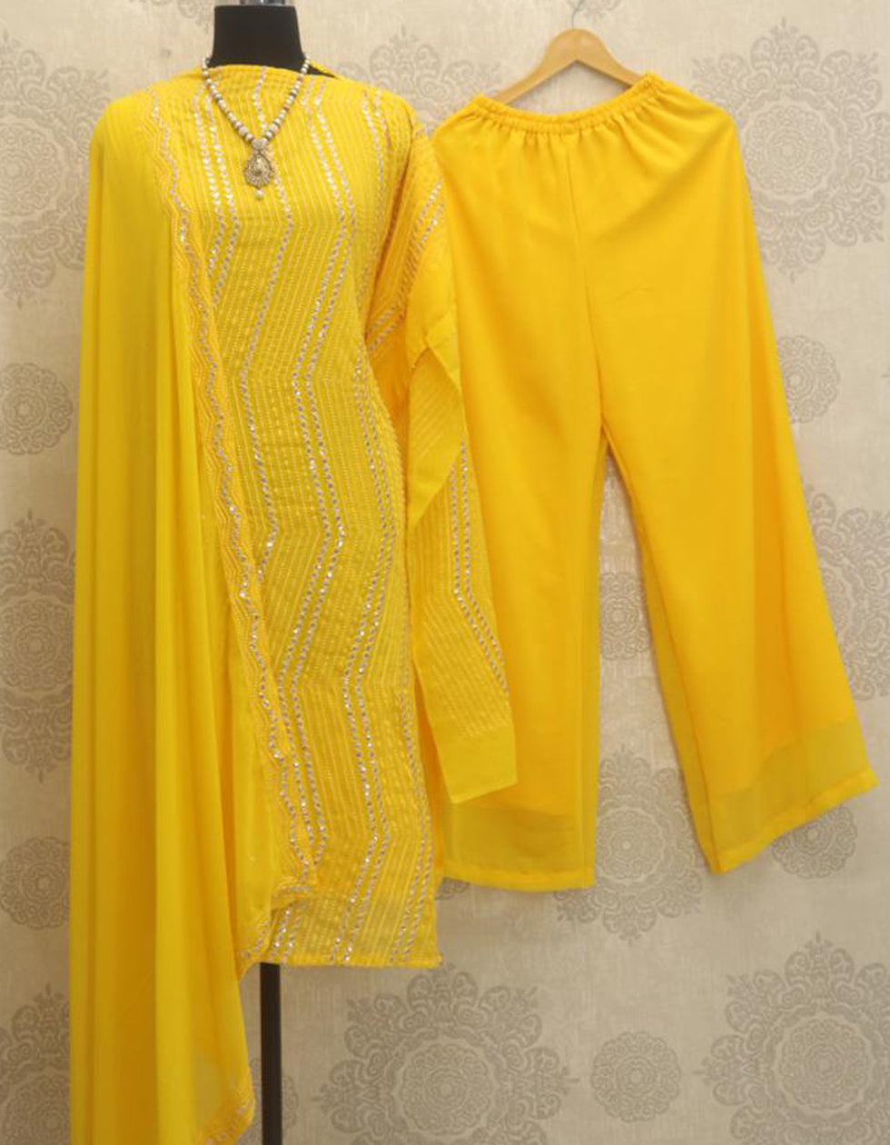 Yellow Georgette Embroidery Salwar Suit