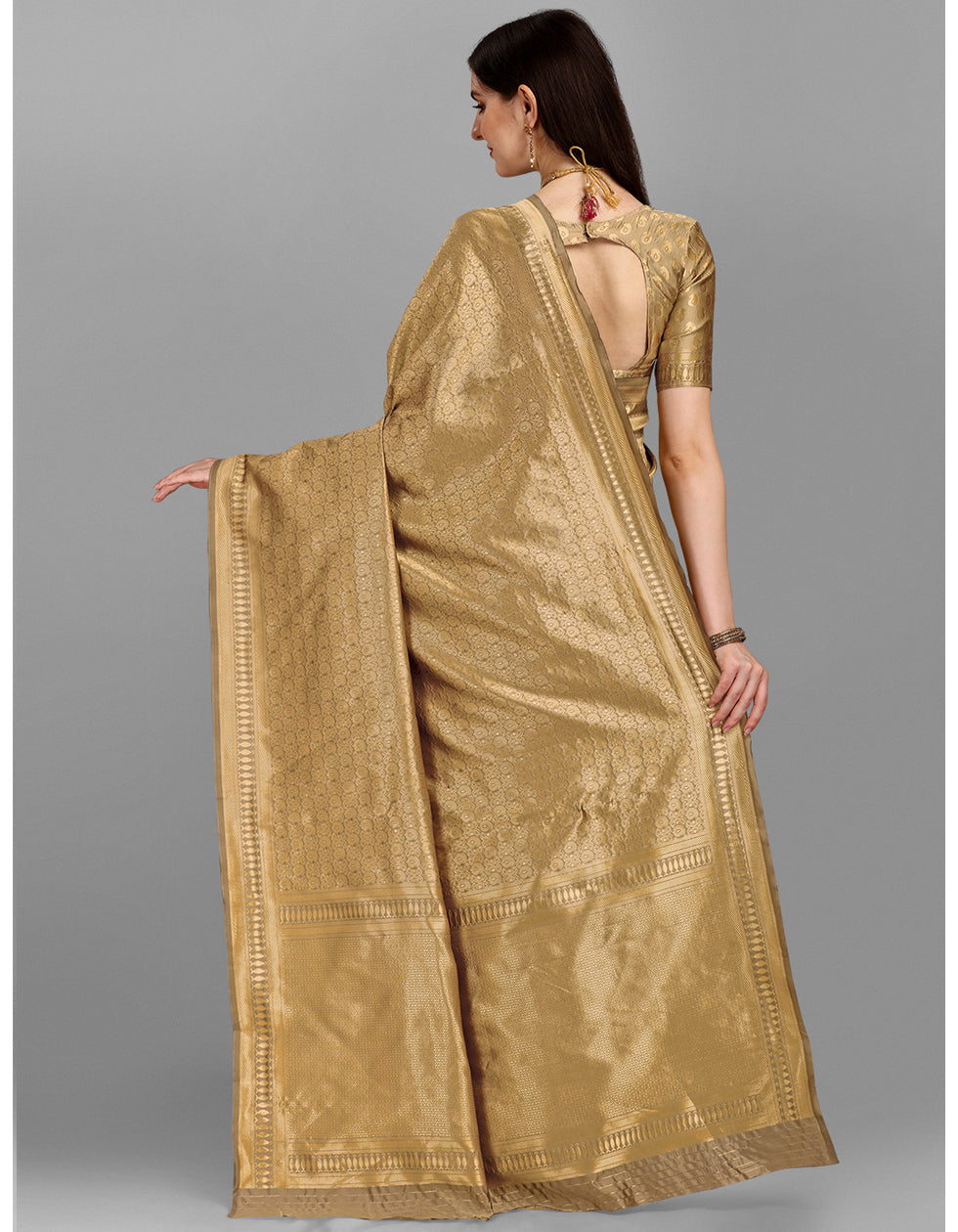 Beige Jacquard Casual Wear Saree With Designer Blouse
